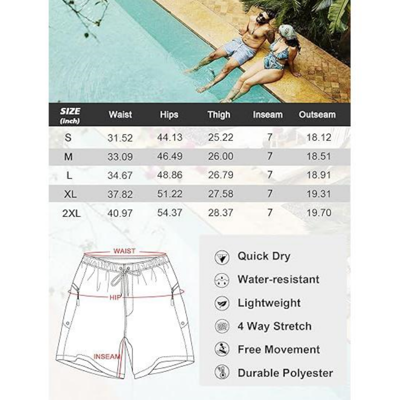 SILKWORLD Men's Swim Trunks with Compression Liner 7 Inch Quick-Dry Bathing Suit
