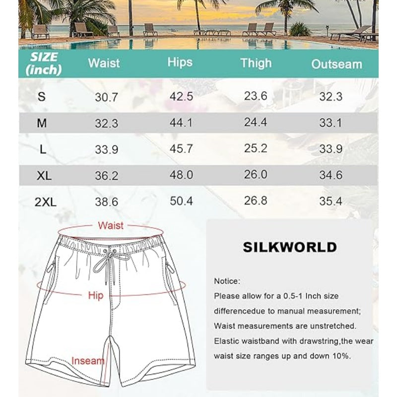 SILKWORLD Mens Swimming Trunks 2 in 1 Quick Dry Bathing Suit With Zipper Pockets