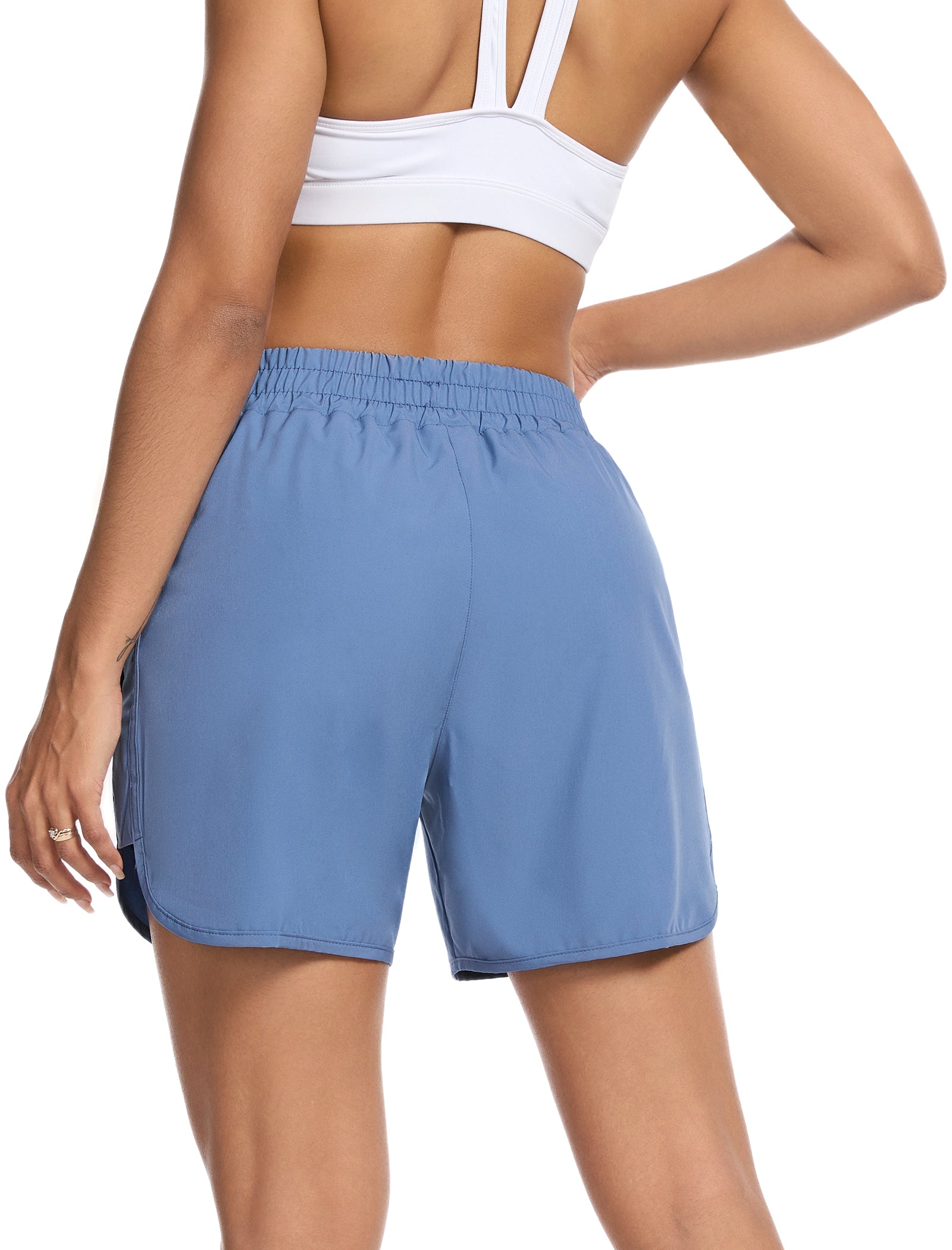 SILKWORLD Women's Running Shorts Hight Waist 5" Summer Athletic Gym Workout Fashion Short with Liner and Zipper Pockets