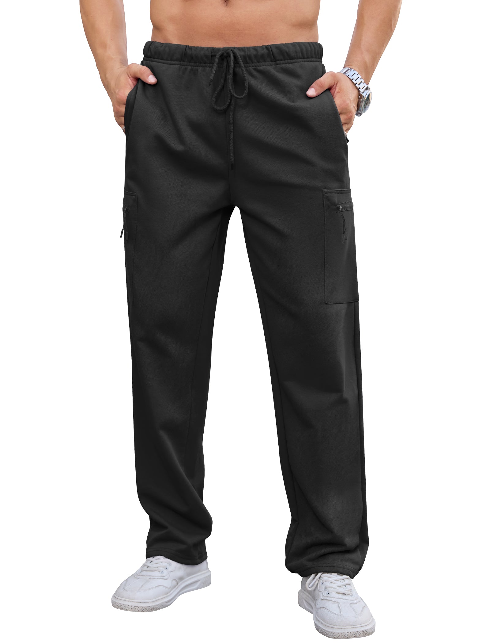 SILKWORLD Sweatpants for Men Zipper Cargo Pockets Joggers Open Bottom Casual Pants for Athletic, Jogging, Running, Workout