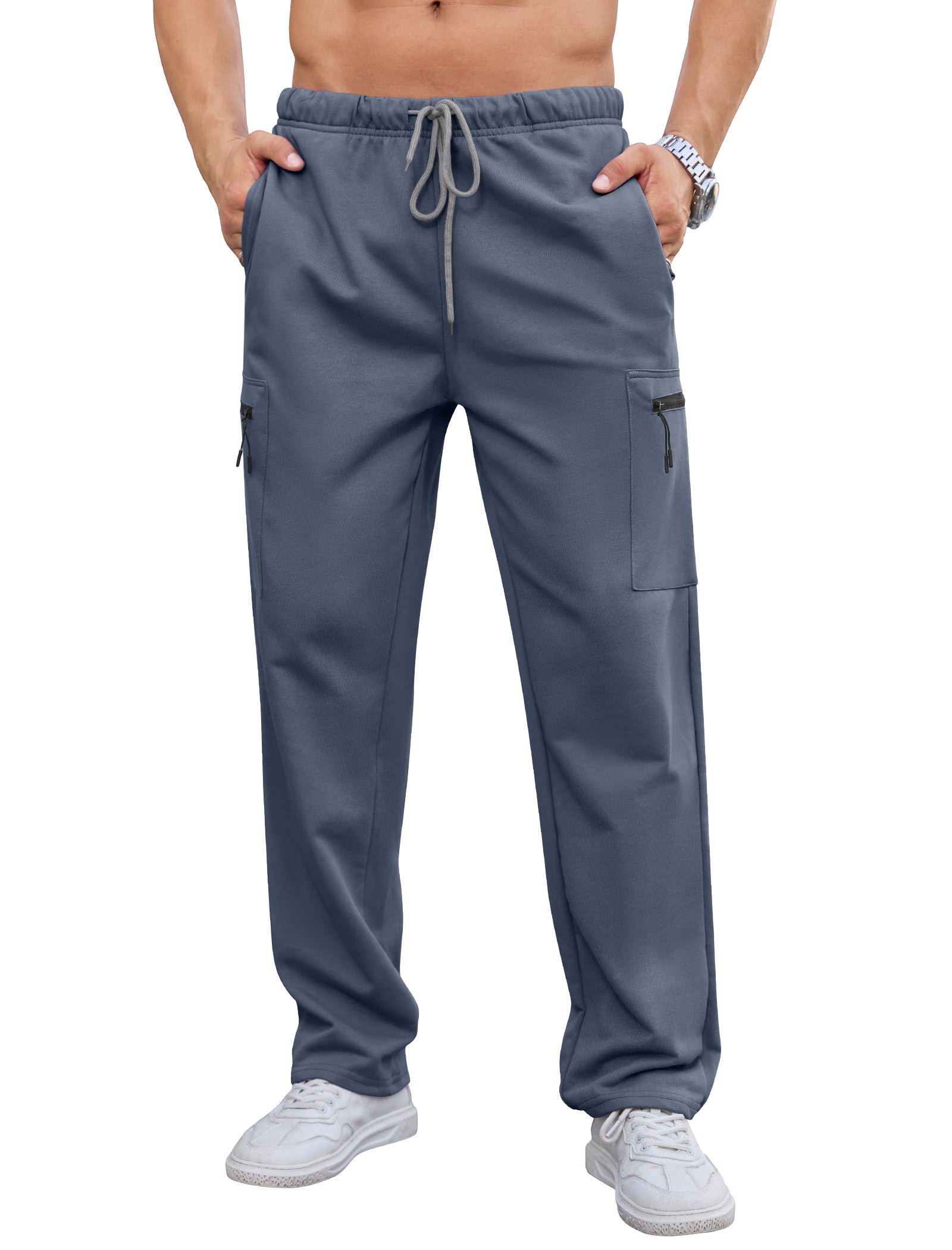 SILKWORLD Sweatpants for Men Zipper Cargo Pockets Joggers Open Bottom Casual Pants for Athletic, Jogging, Running, Workout