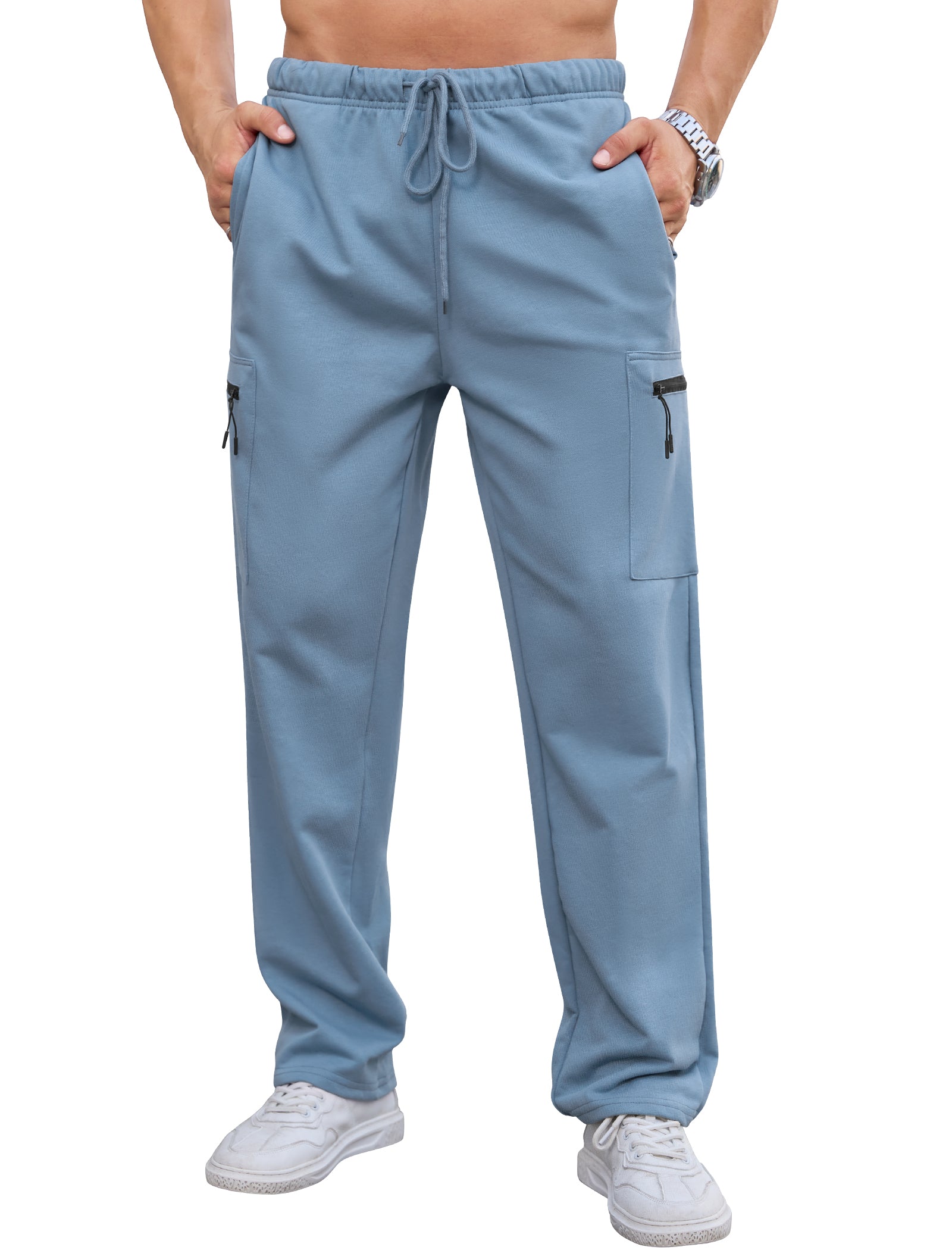 SILKWORLD Sweatpants for Men Zipper Cargo Pockets Joggers Open Bottom Casual Pants for Athletic, Jogging, Running, Workout