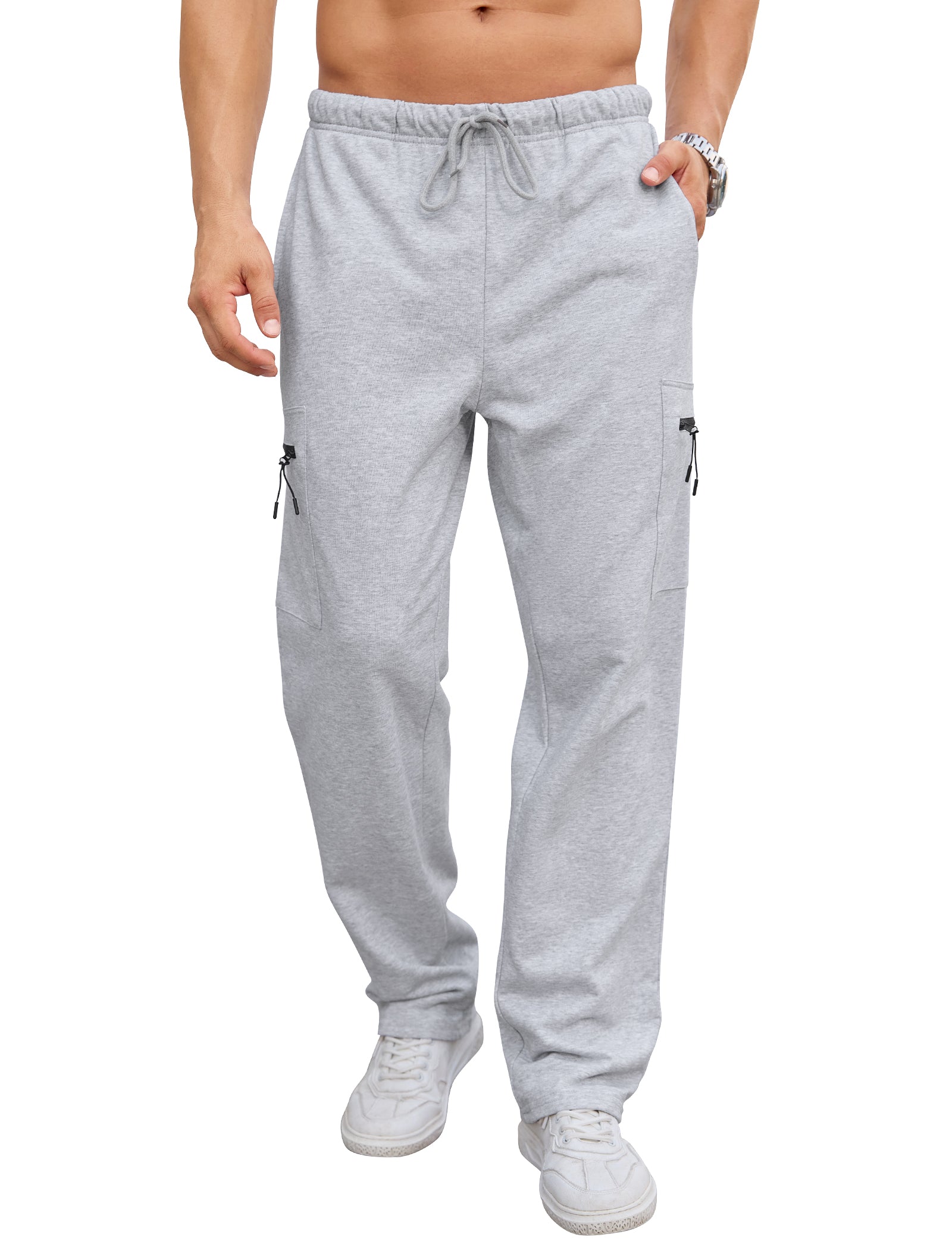 SILKWORLD Sweatpants for Men Zipper Cargo Pockets Joggers Open Bottom Casual Pants for Athletic, Jogging, Running, Workout