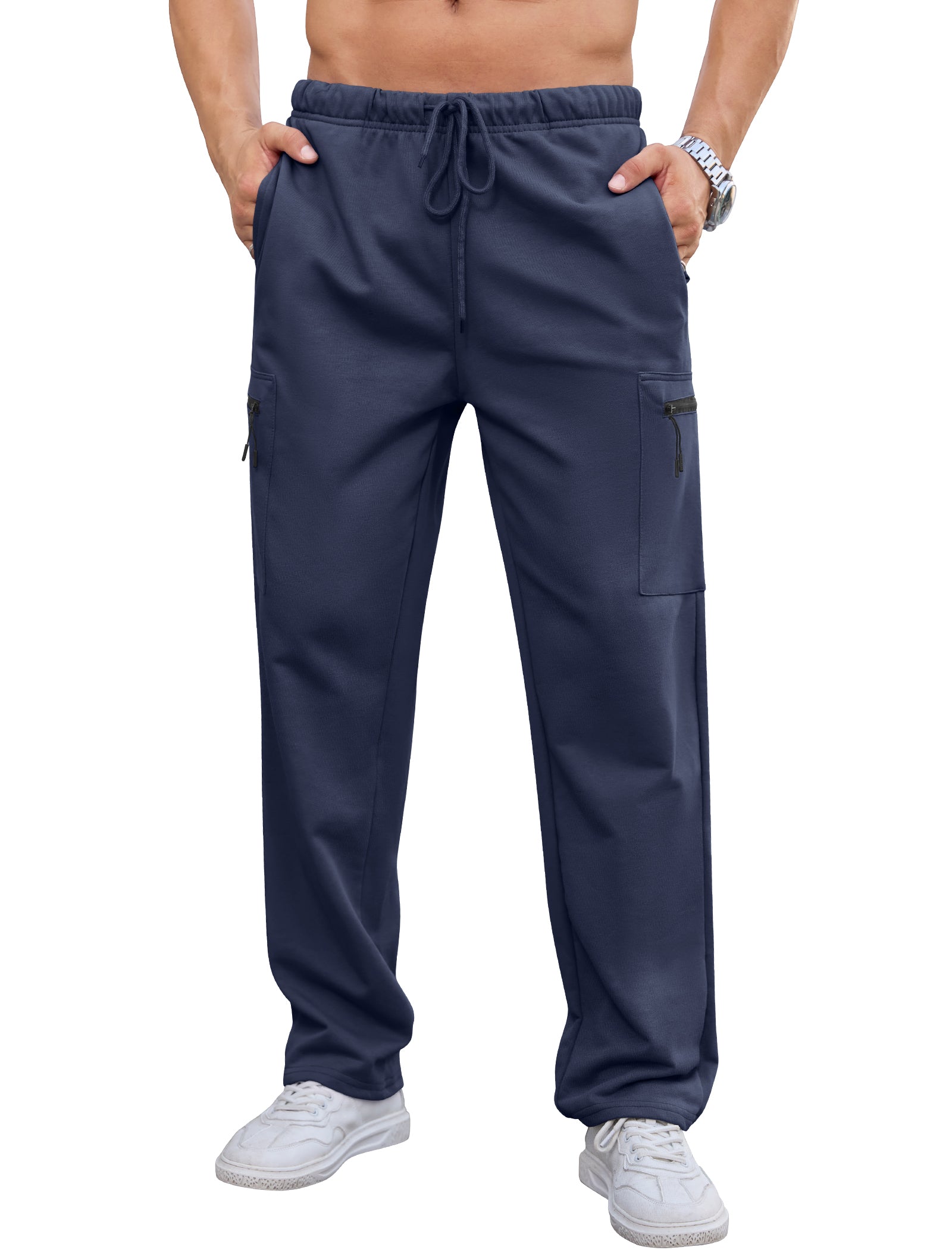 SILKWORLD Sweatpants for Men Zipper Cargo Pockets Joggers Open Bottom Casual Pants for Athletic, Jogging, Running, Workout