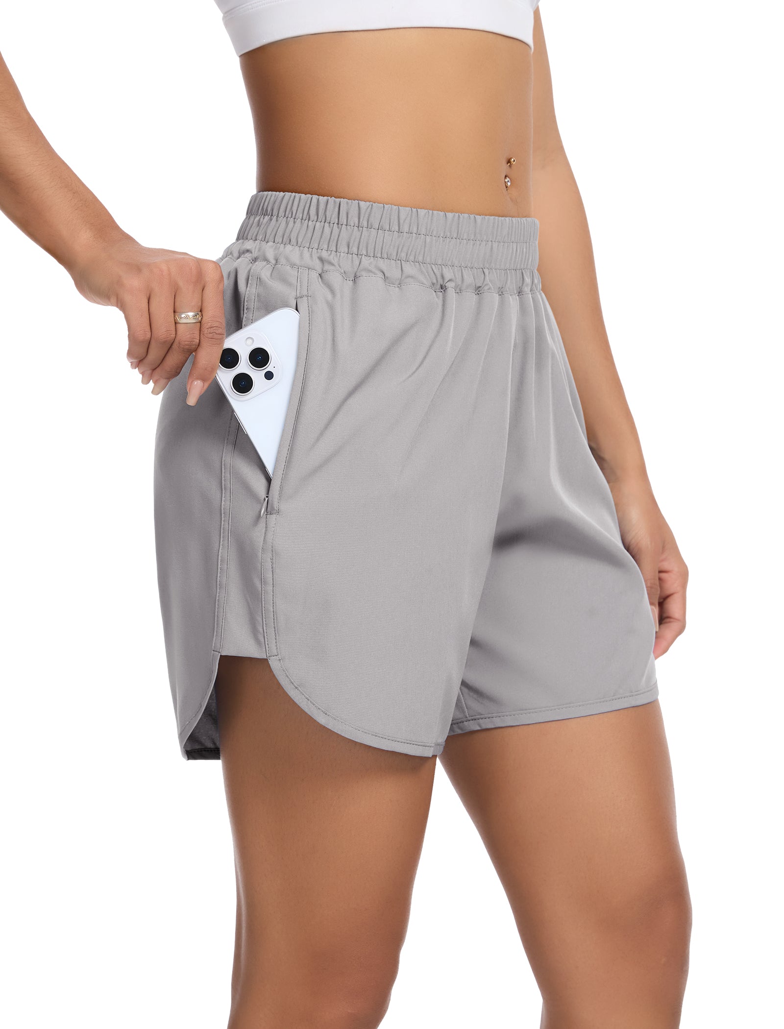 SILKWORLD Women's Running Shorts Hight Waist 5" Summer Athletic Gym Workout Fashion Short with Liner and Zipper Pockets