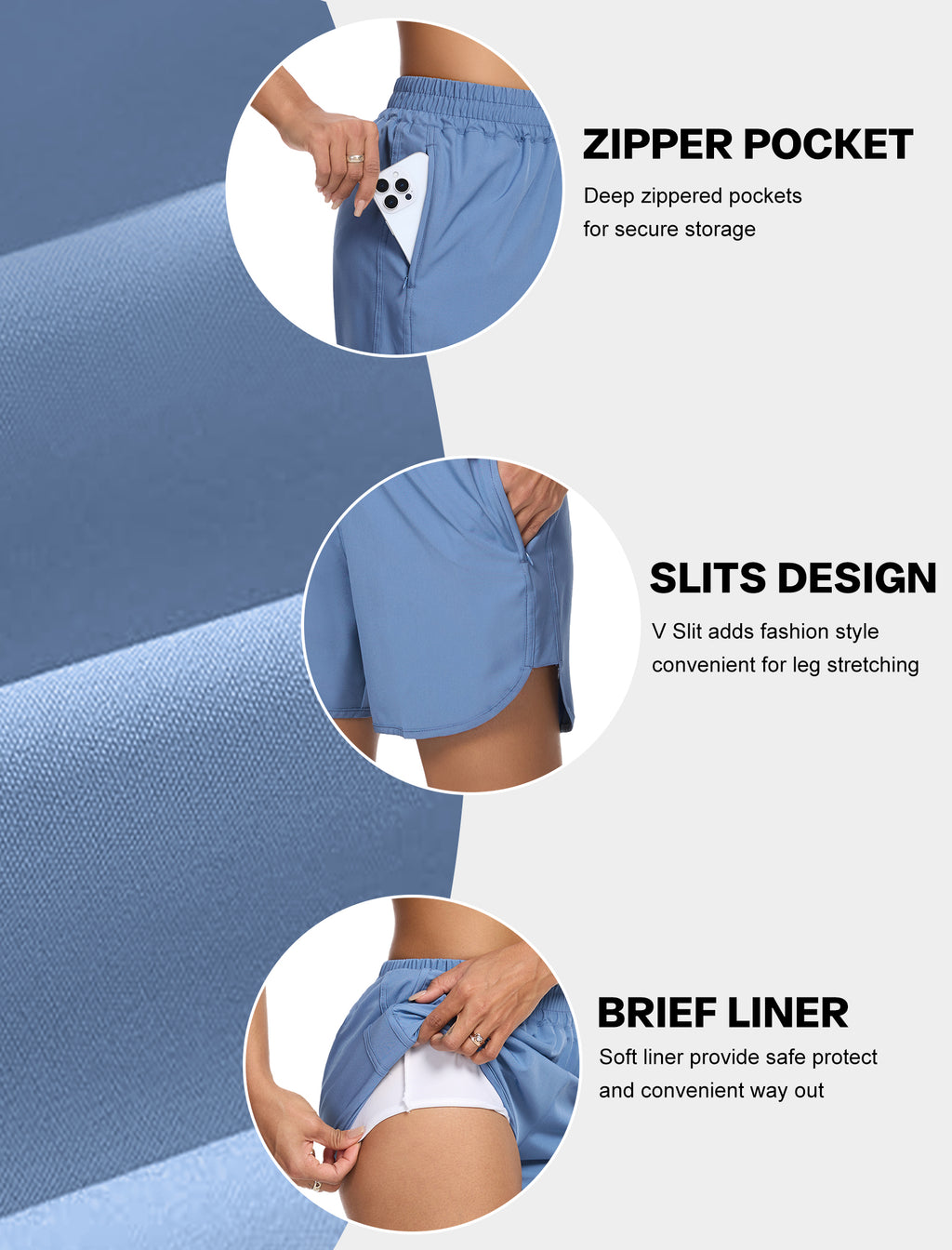 SILKWORLD Women's Running Shorts Hight Waist 5" Summer Athletic Gym Workout Fashion Short with Liner and Zipper Pockets