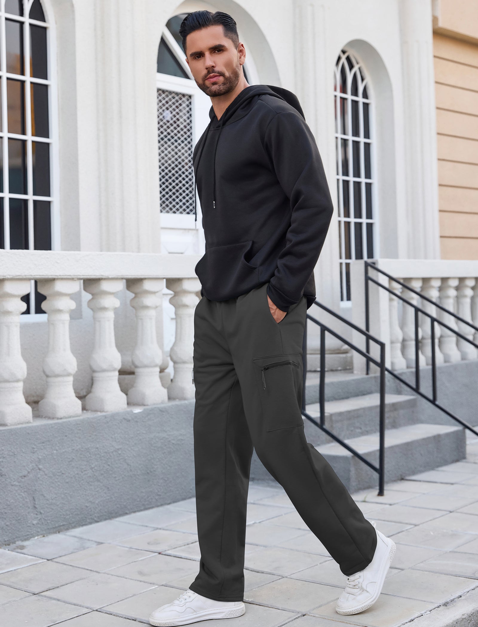 SILKWORLD Sweatpants for Men Zipper Cargo Pockets Joggers Open Bottom Casual Pants for Athletic, Jogging, Running, Workout