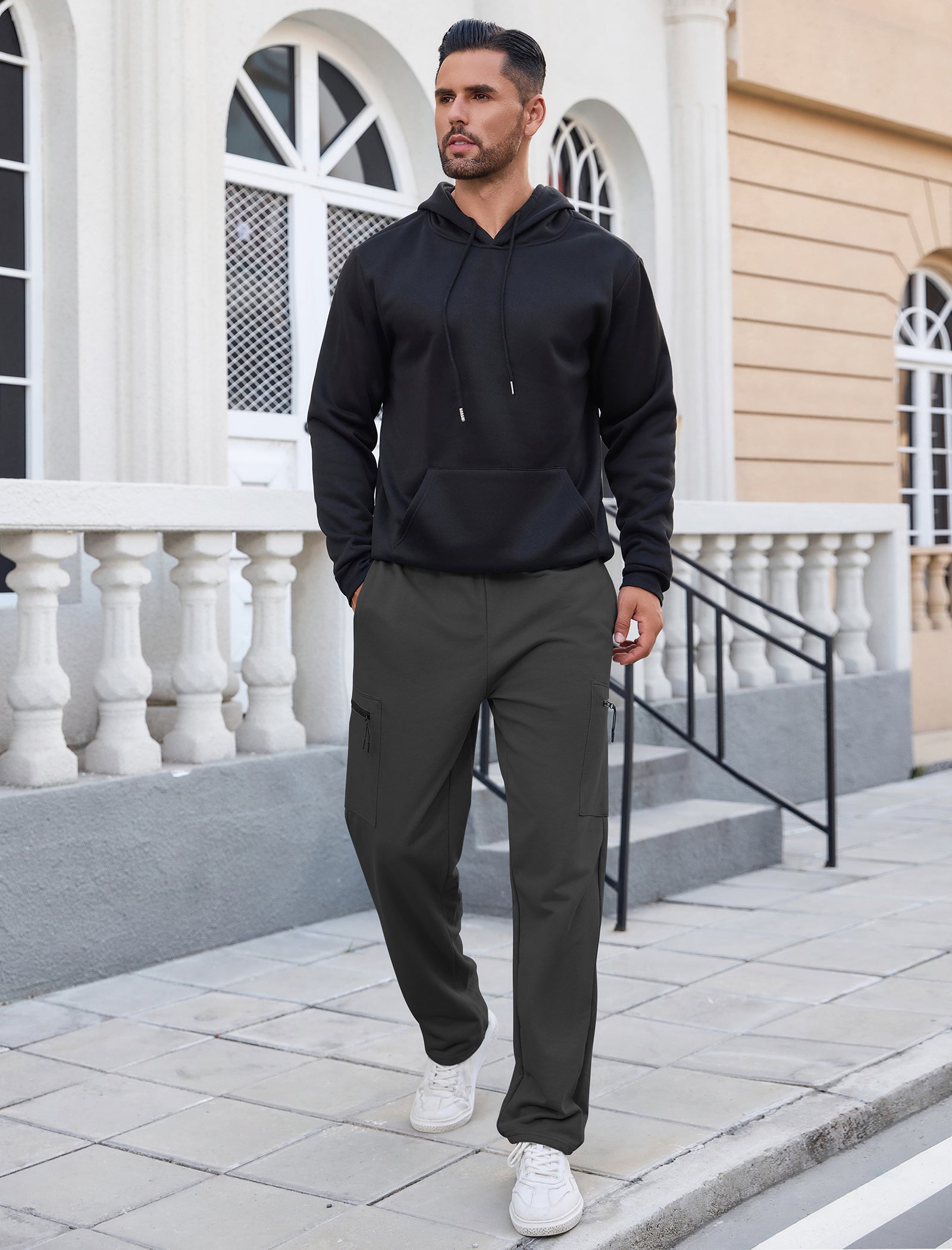 SILKWORLD Sweatpants for Men Zipper Cargo Pockets Joggers Open