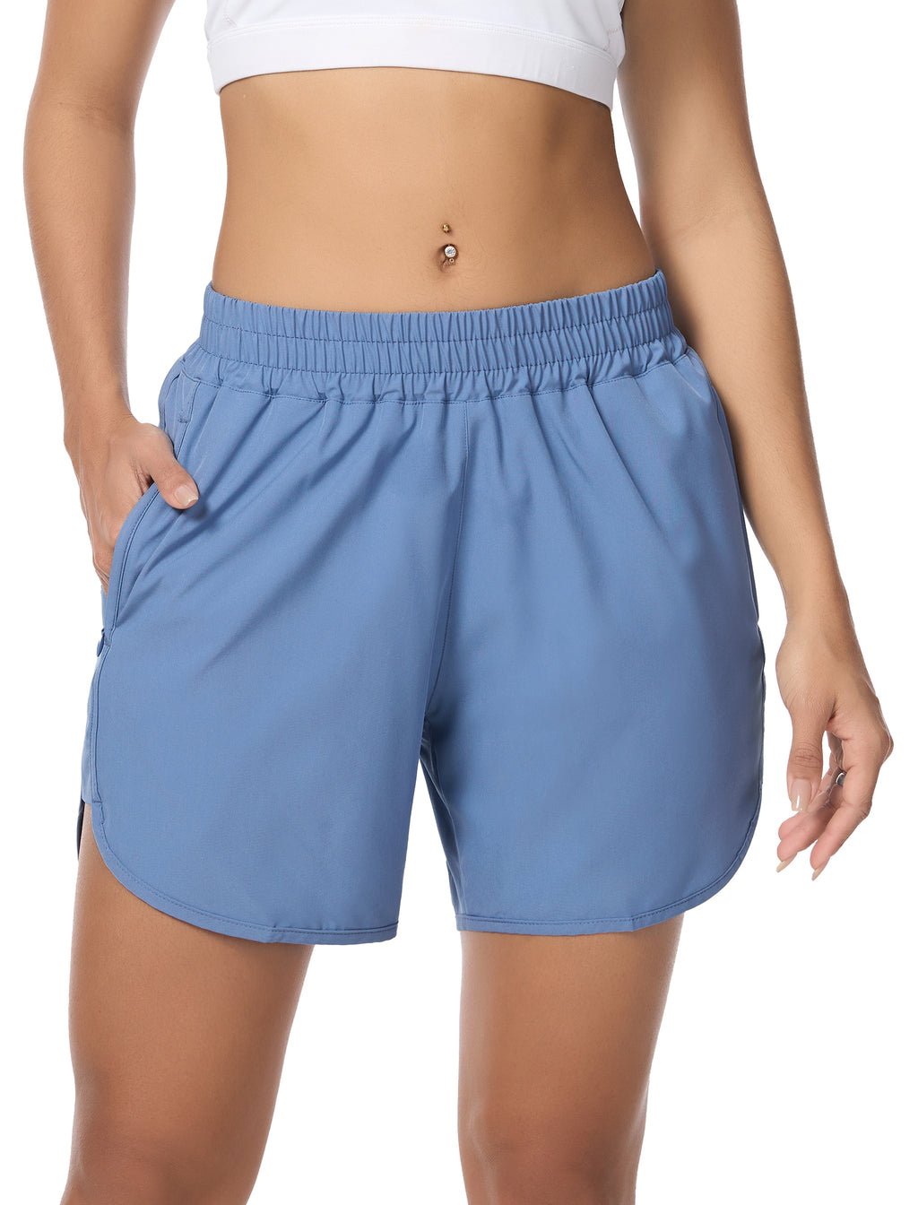 SILKWORLD Women's Running Shorts Hight Waist 5" Summer Athletic Gym Workout Fashion Short with Liner and Zipper Pockets