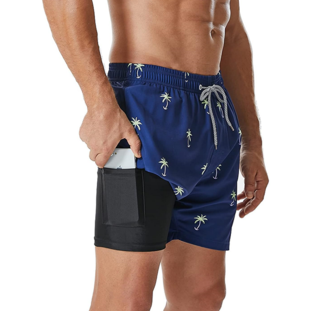 SILKWORLD Men's Swimming Trunks with Compression Liner Quick Dry Swim Shorts