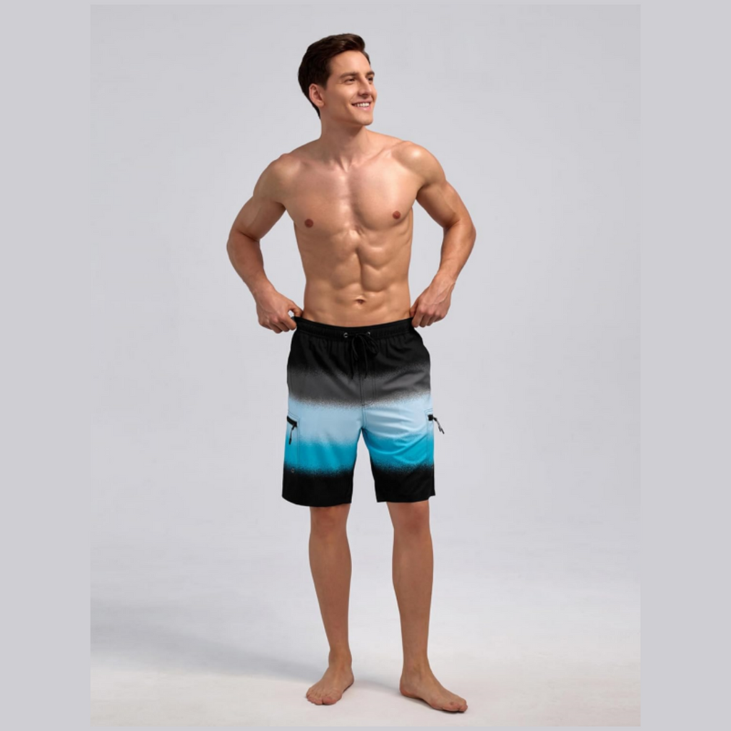 SILKWORLD Men's Swim Trunks with Compression Liner Zipper Cargo Pockets Bathing Suit