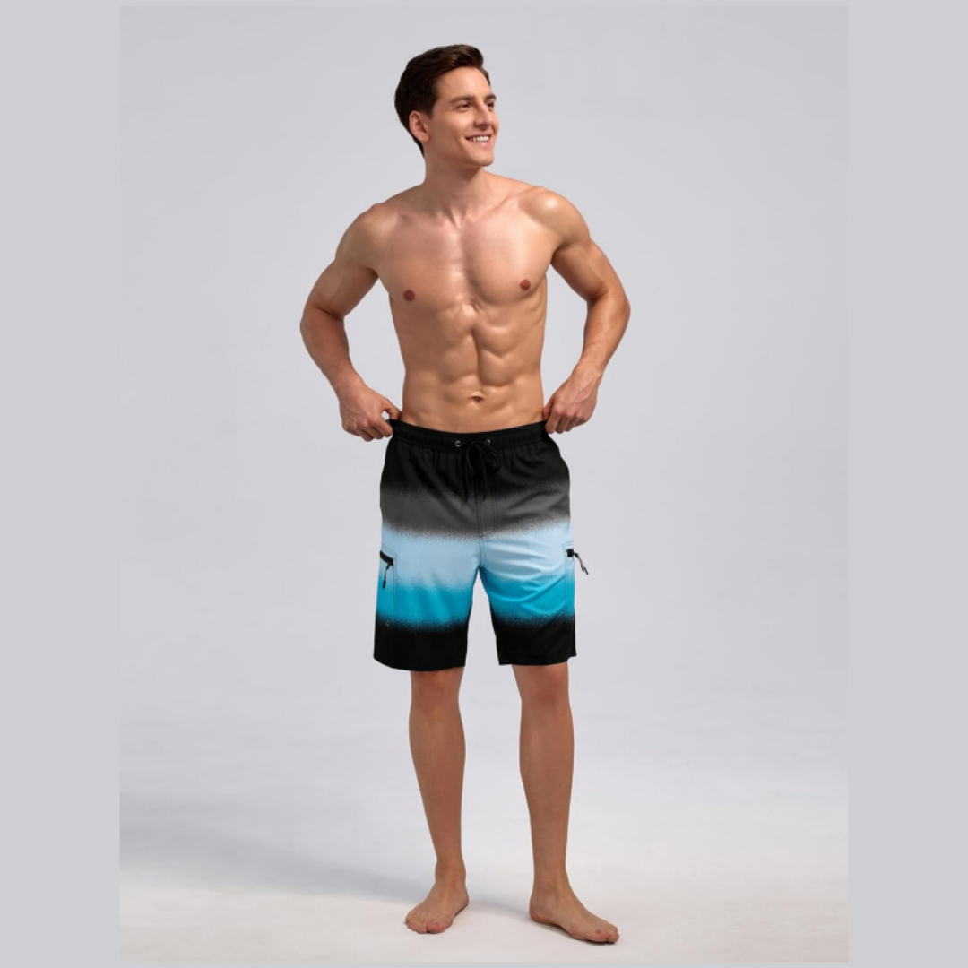 SILKWORLD Men's Swim Trunks with Compression Liner Zipper Cargo Pockets Bathing Suit