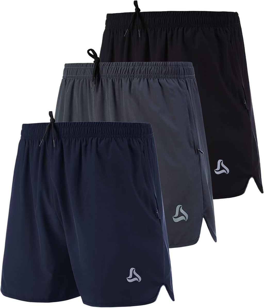 SILKWORLD Men's Running Stretch Quick Dry Shorts with Zipper Pockets(Pack of 2~3)