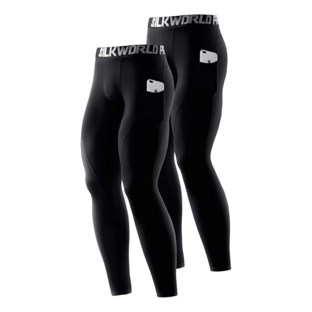 SILKWORLD Men's Compression Pants Pockets Breathable 2 Pack