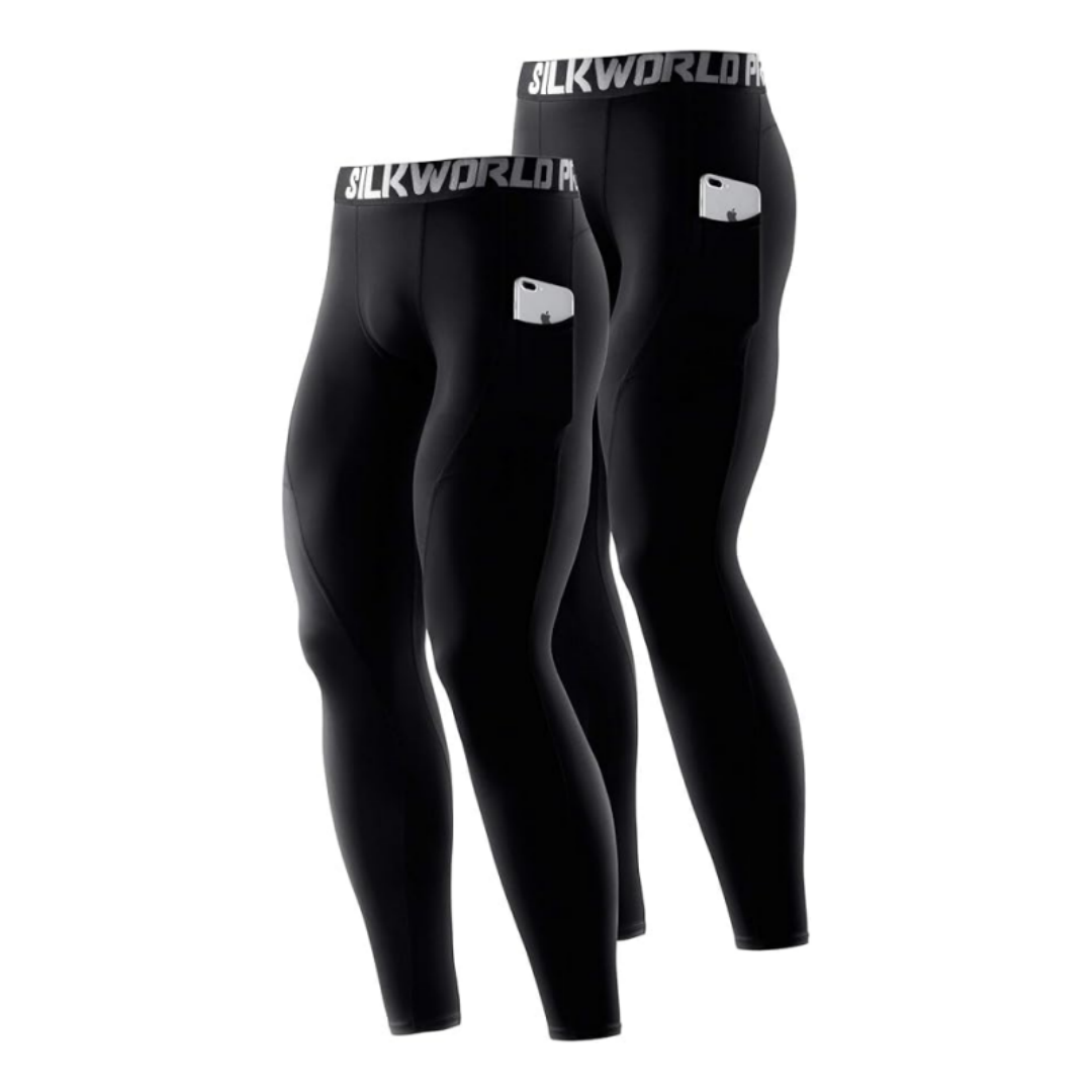 SILKWORLD Men's Compression Pants Pockets Breathable 2 Pack