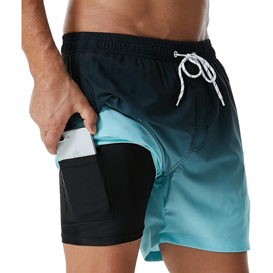 SILKWORLD Men's Swimming Trunks with Compression Liner Quick Dry Swim Shorts