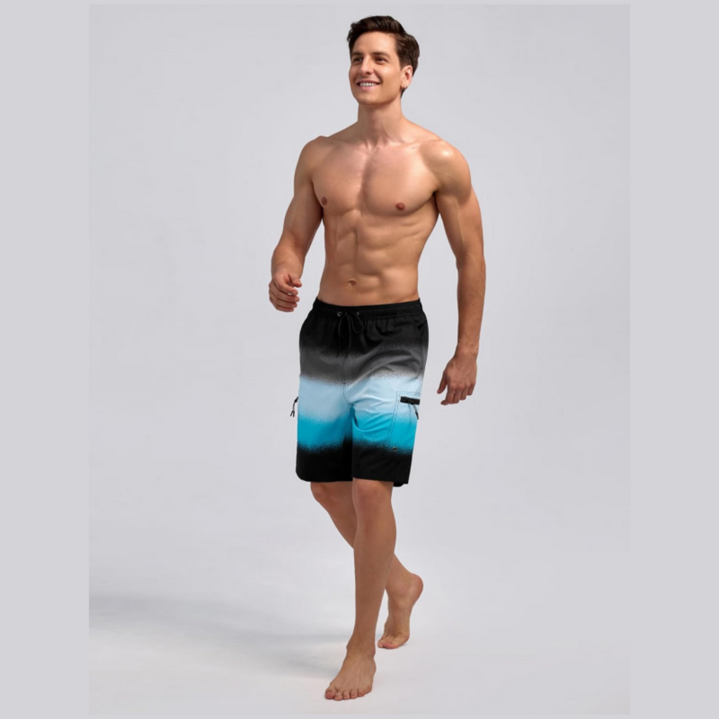 SILKWORLD Men's Swim Trunks with Compression Liner Zipper Cargo Pockets Bathing Suit