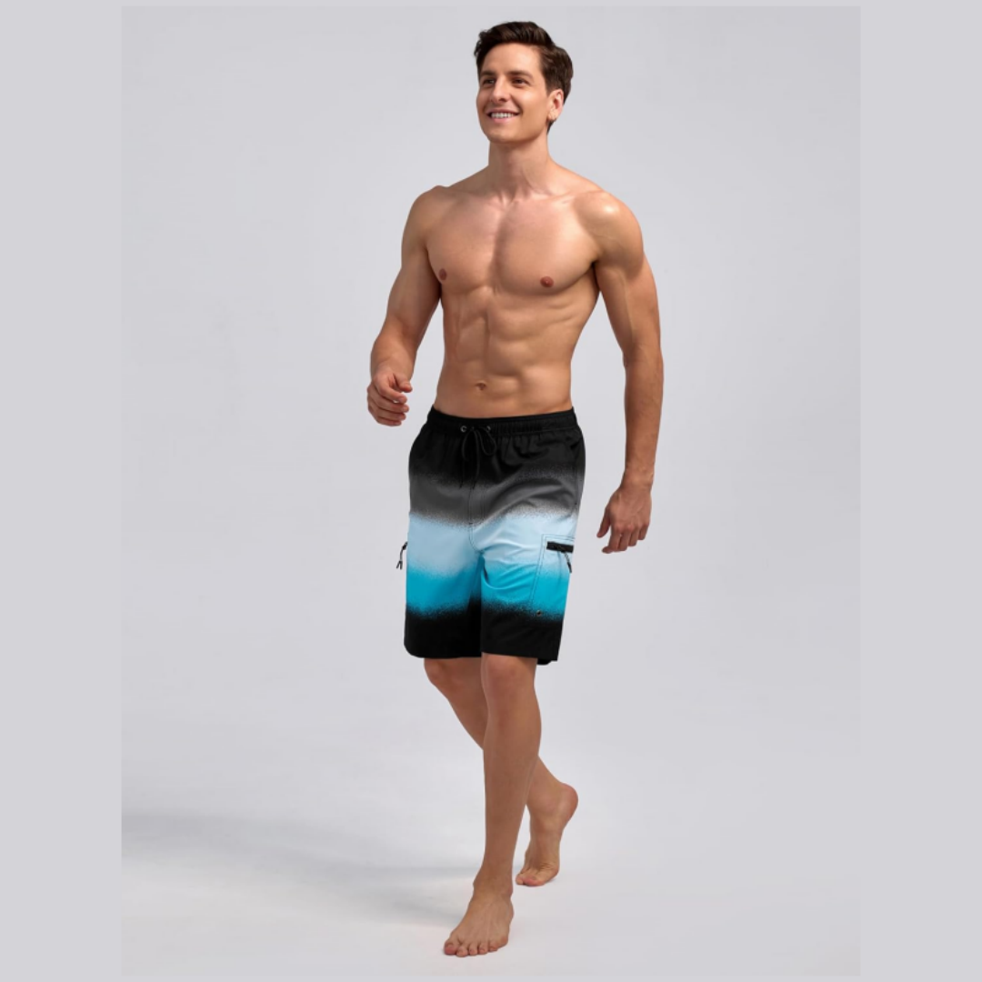 SILKWORLD Men's Swim Trunks with Compression Liner Zipper Cargo Pockets Bathing Suit