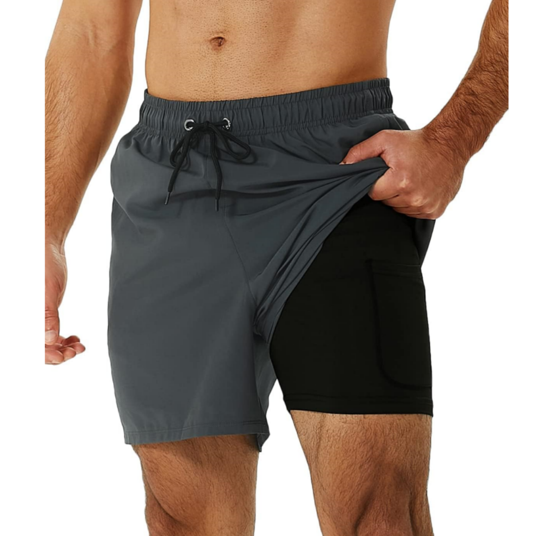 SILKWORLD Men's Swimming Trunks with Compression Liner 2 in 1 Quick-Dry Swim Shorts