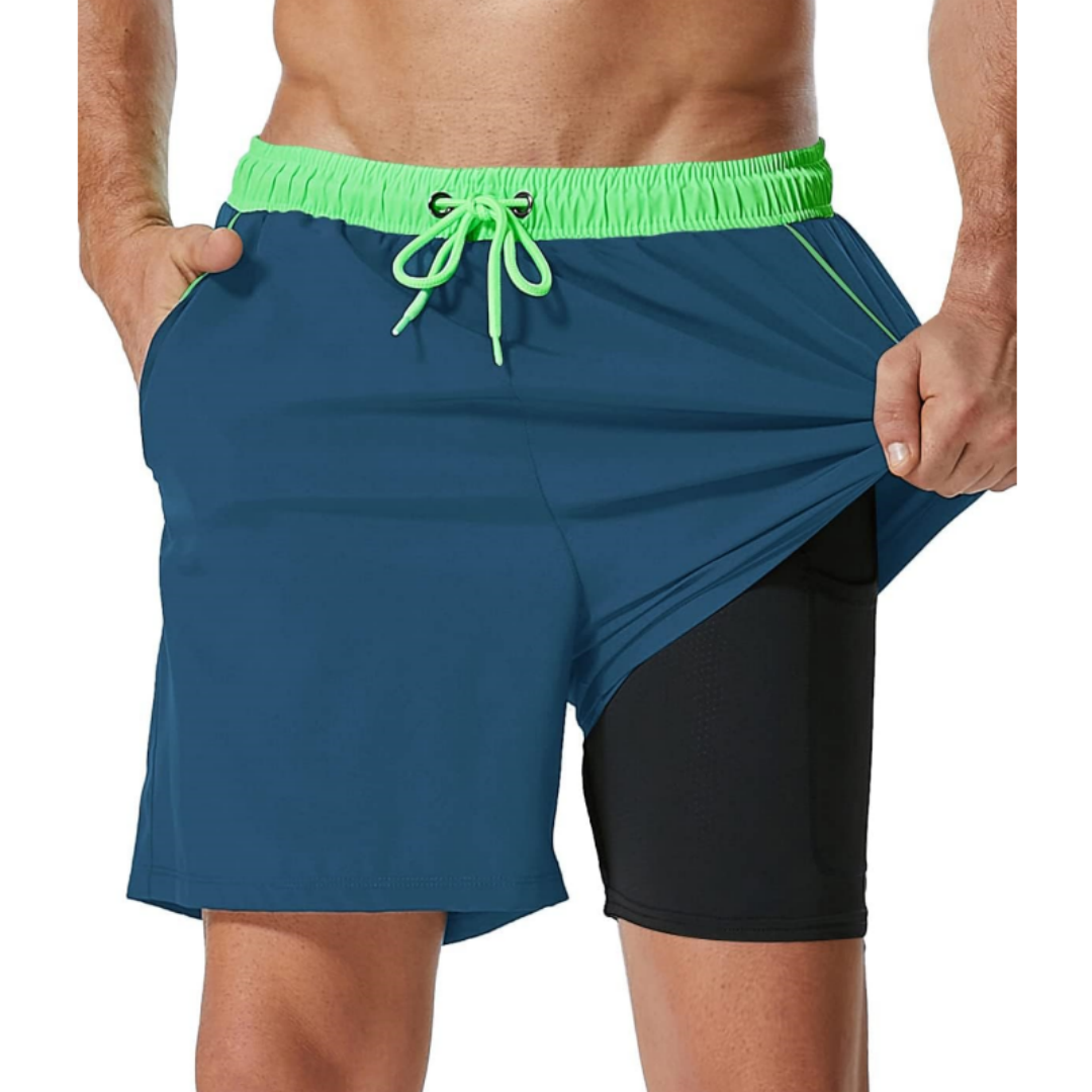 SILKWORLD Men's Swim Trunks with Compression Liner 2 in 1 Quick Dry Beach Shorts
