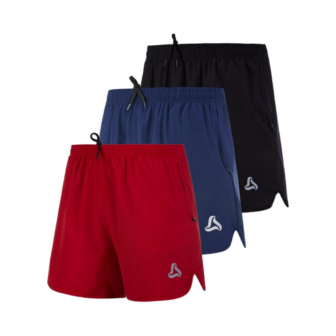 SILKWORLD Men's Running Stretch Quick Dry Shorts with Zipper Pockets(Pack of 2~3)