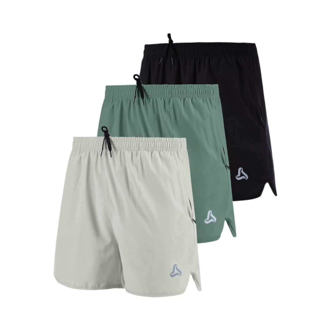 SILKWORLD Men's Running Stretch Quick Dry Shorts with Zipper Pockets(Pack of 2~3)
