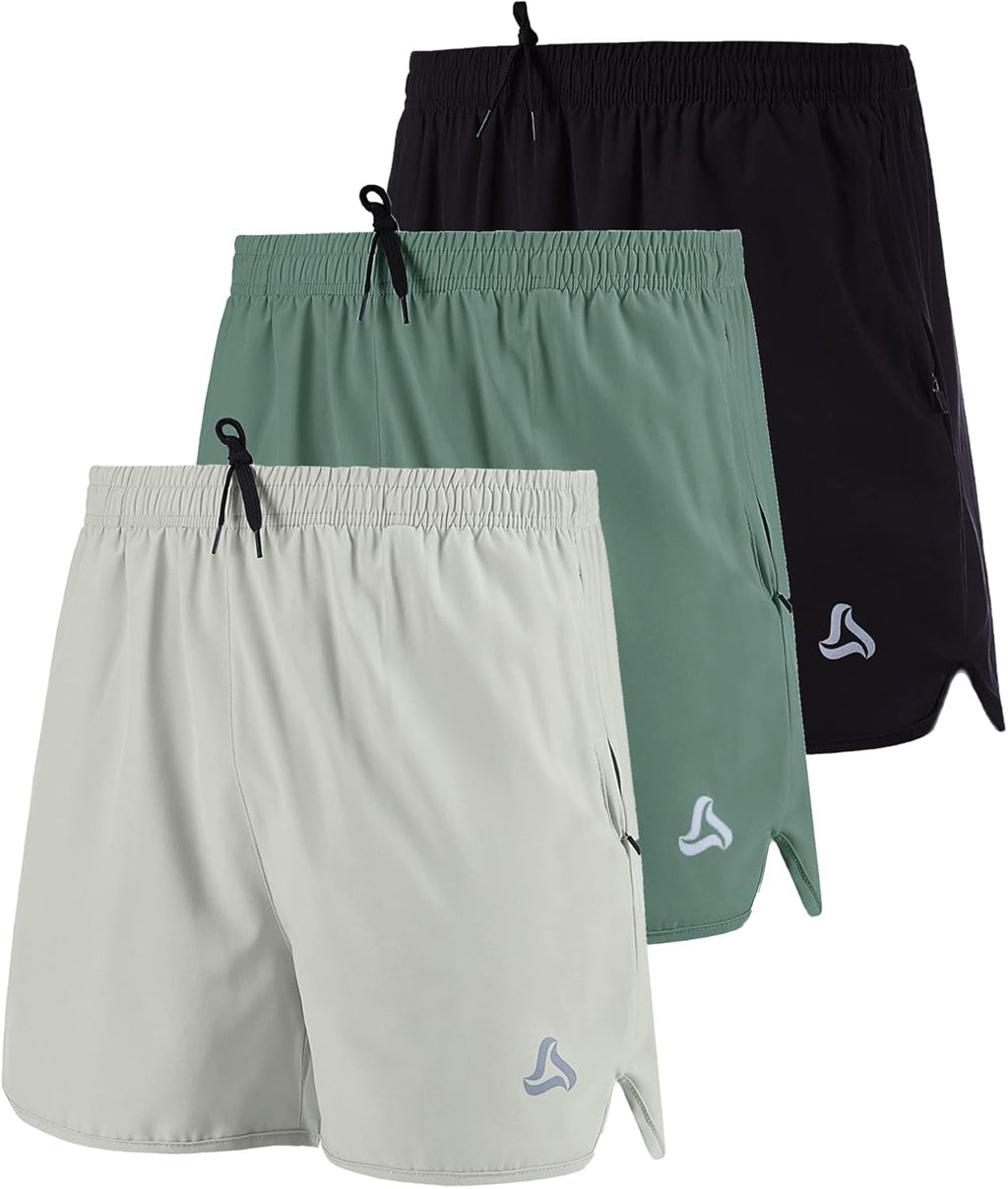 SILKWORLD Men's Running Stretch Quick Dry Shorts with Zipper Pockets(Pack of 2~3)