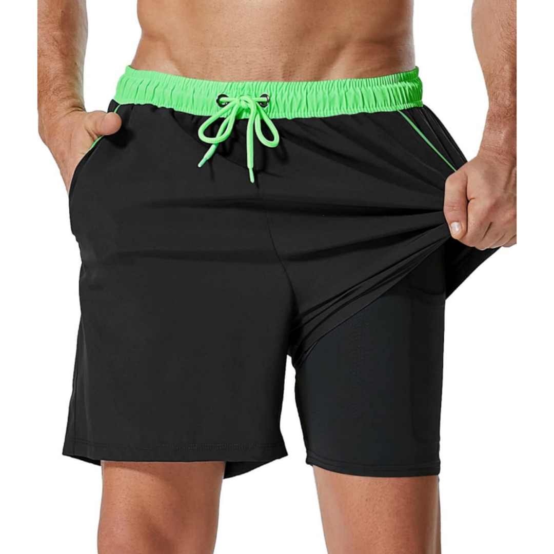 SILKWORLD Men's Swim Trunks with Compression Liner 2 in 1 Quick Dry Beach Shorts