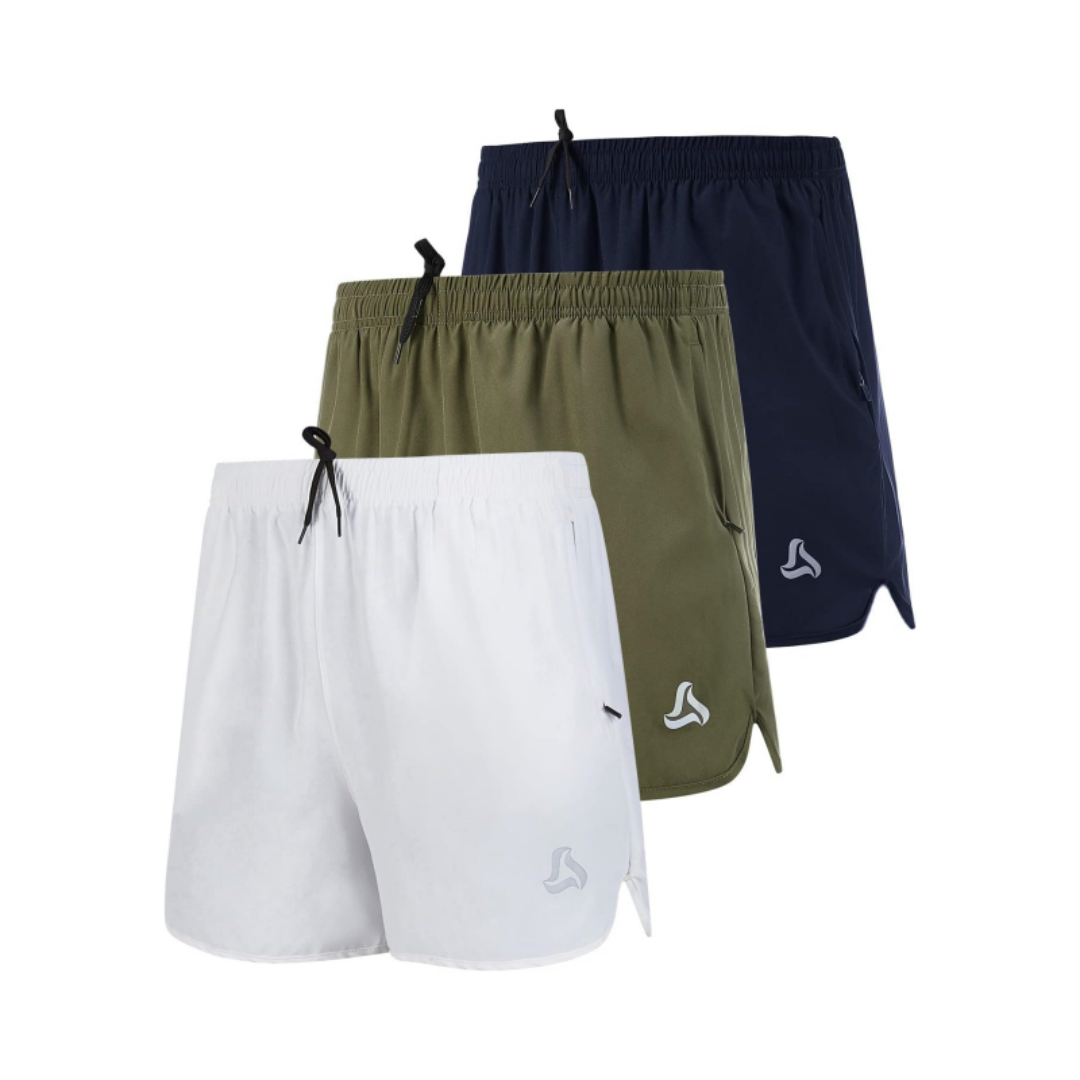 SILKWORLD Men's Running Stretch Quick Dry Shorts with Zipper Pockets(Pack of 2~3)