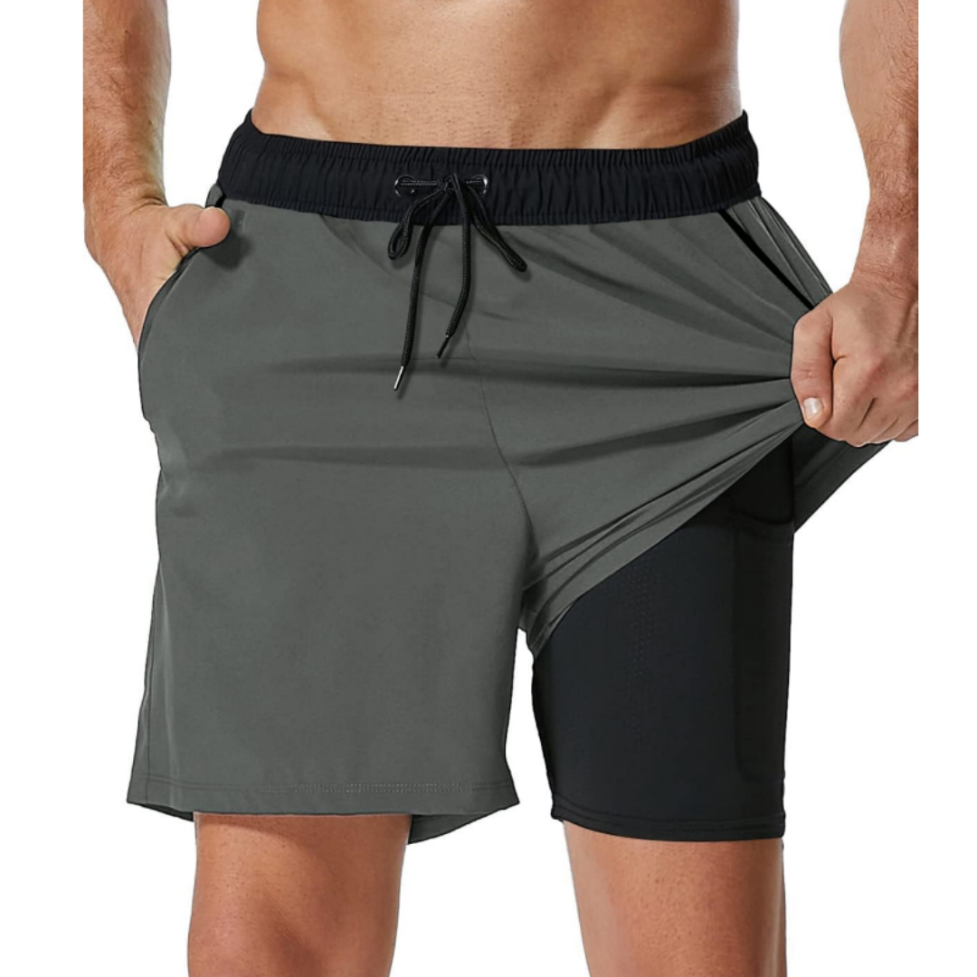 SILKWORLD Men's Swim Trunks with Compression Liner 2 in 1 Quick Dry Beach Shorts