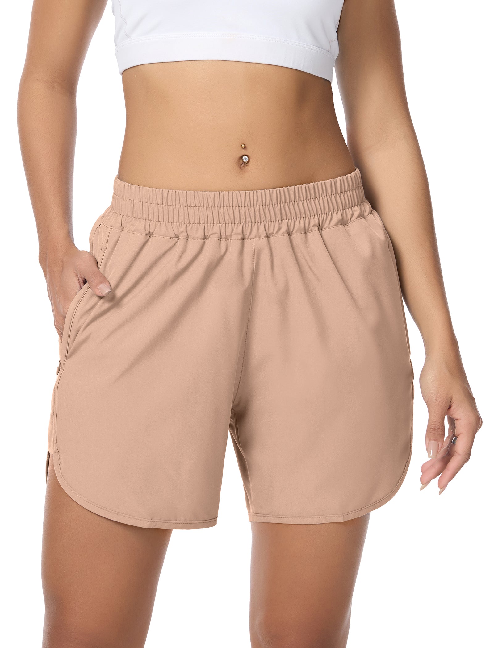 SILKWORLD Women's Running Shorts Hight Waist 5" Summer Athletic Gym Workout Fashion Short with Liner and Zipper Pockets