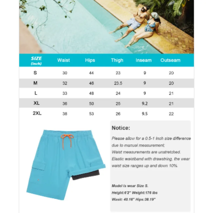 SILKWORLD Men's Swimming Trunks with Compression Liner 2 in 1 Quick-Dry Swim Shorts