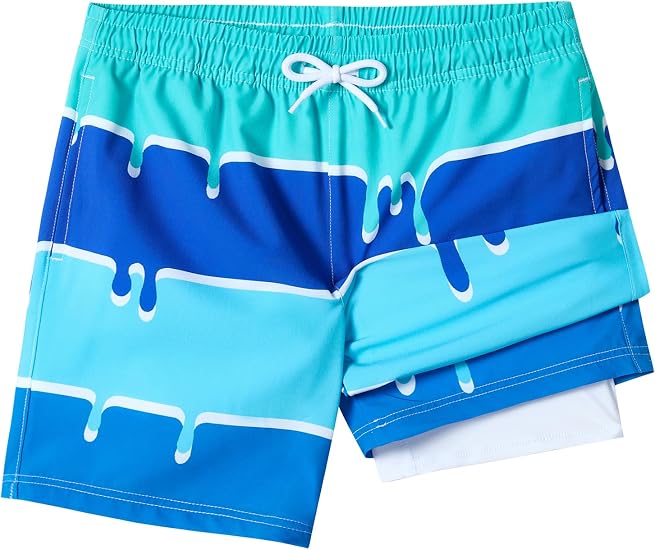 SILKWORLD Boys Swim Trunks with Compression Liner Quick Dry Bathing Suits