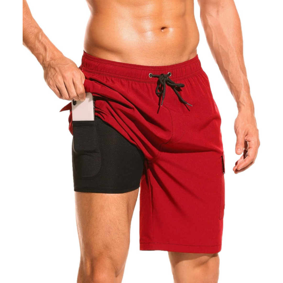 SILKWORLD Men's Swim Trunks with Compression Liner Quick Dry Bathing Suits