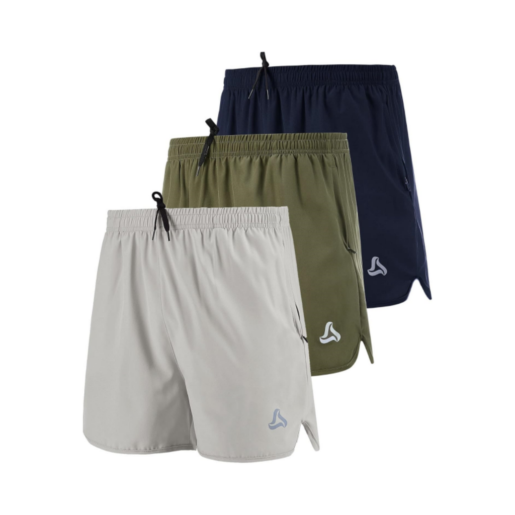 SILKWORLD Men's Running Stretch Quick Dry Shorts with Zipper Pockets(Pack of 2~3)