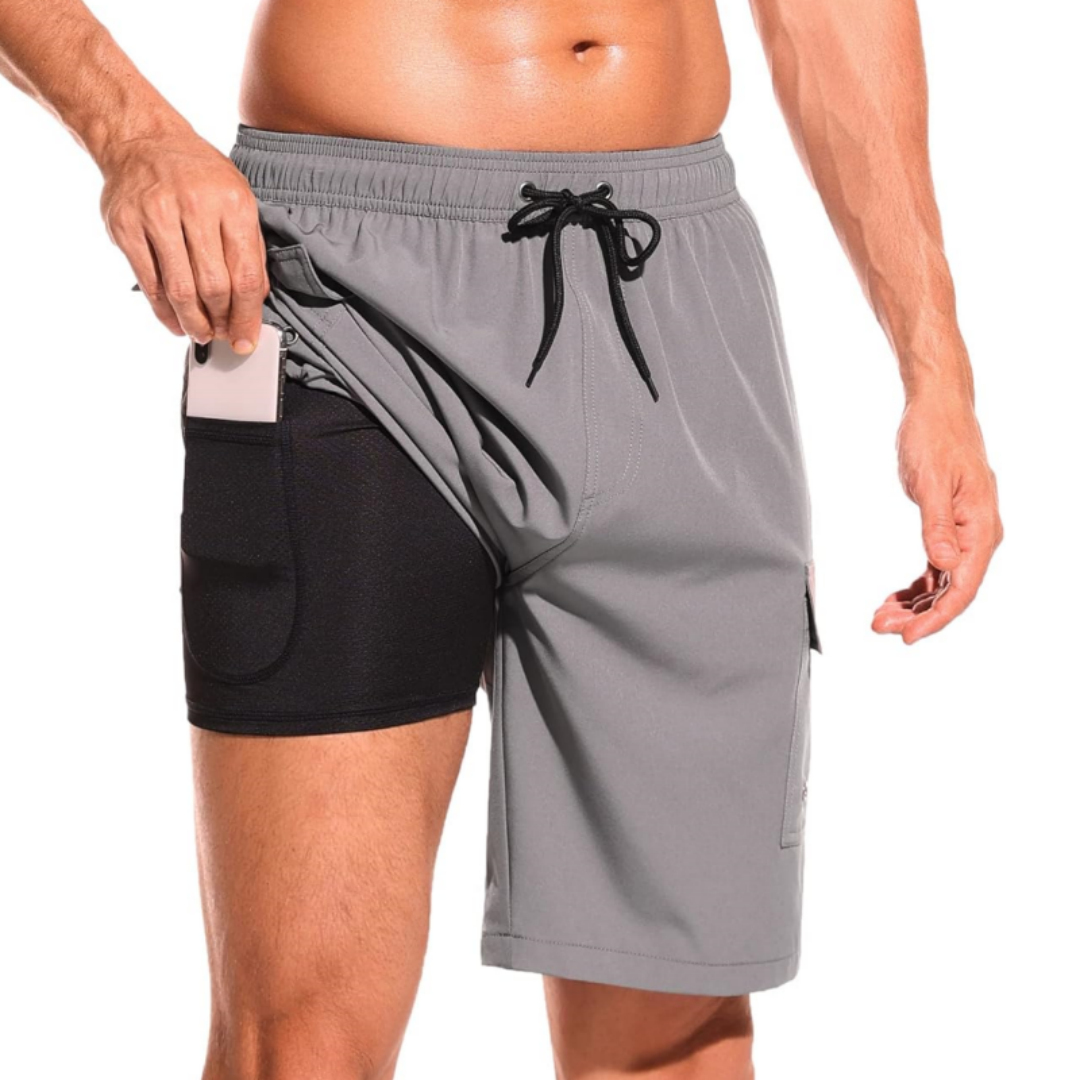 SILKWORLD Men's Swim Trunks with Compression Liner Quick Dry Bathing Suits