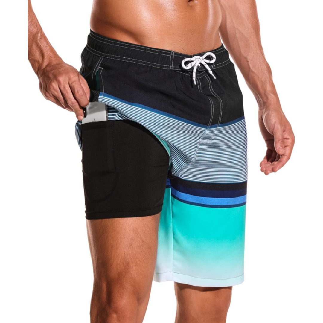 SILKWORLD Men's Swim Trunks with Compression Liner 2 in 1 Quick Dry Bathing Suit