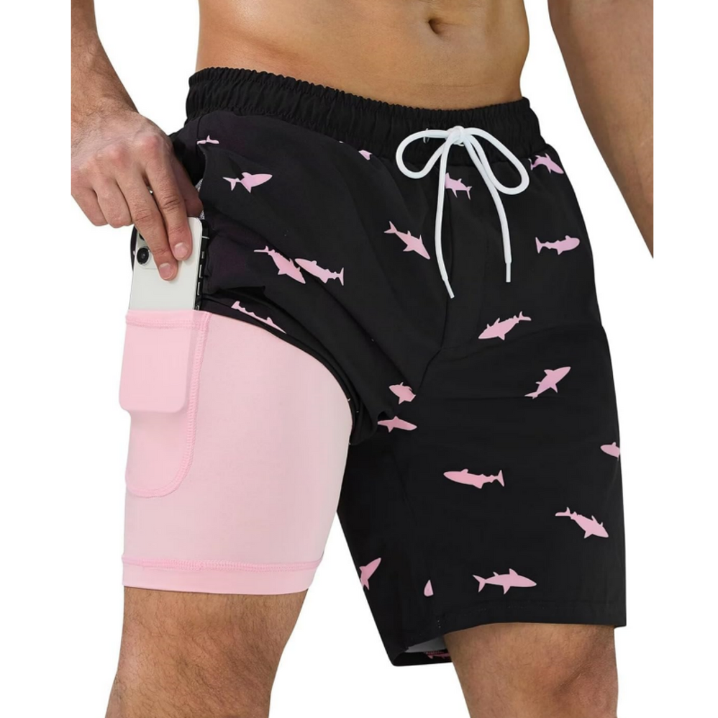 SILKWORLD Men's Swim Trunks Quick Dry Swimming Shorts with Compression Liner