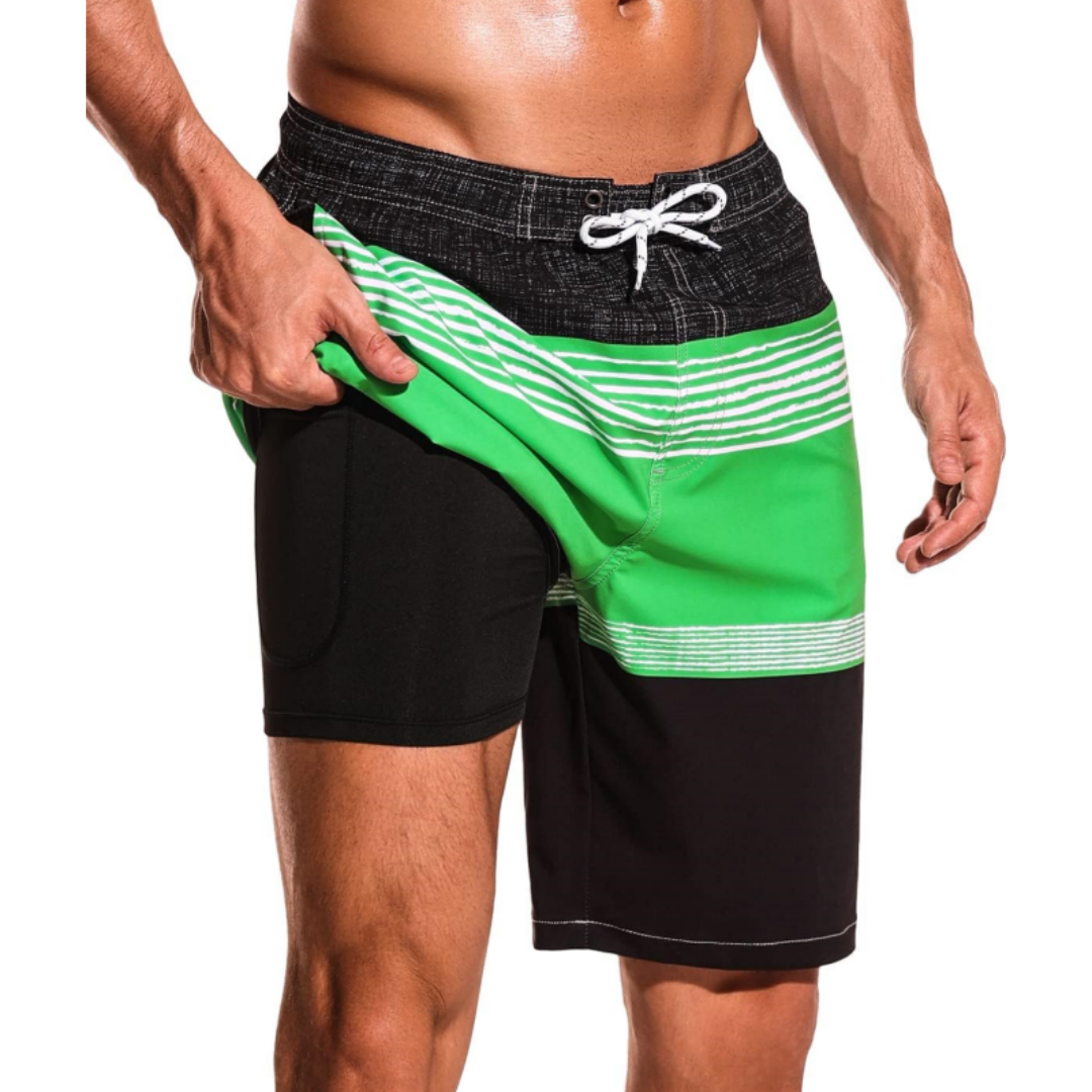 SILKWORLD Men's Swim Trunks with Compression Liner 2 in 1 Quick Dry Bathing Suit