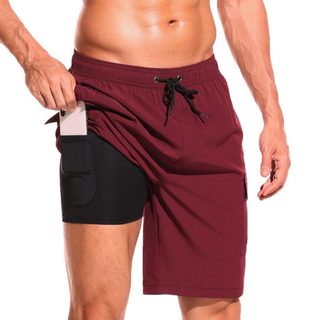 SILKWORLD Men's Swim Trunks with Compression Liner Quick Dry Bathing Suits