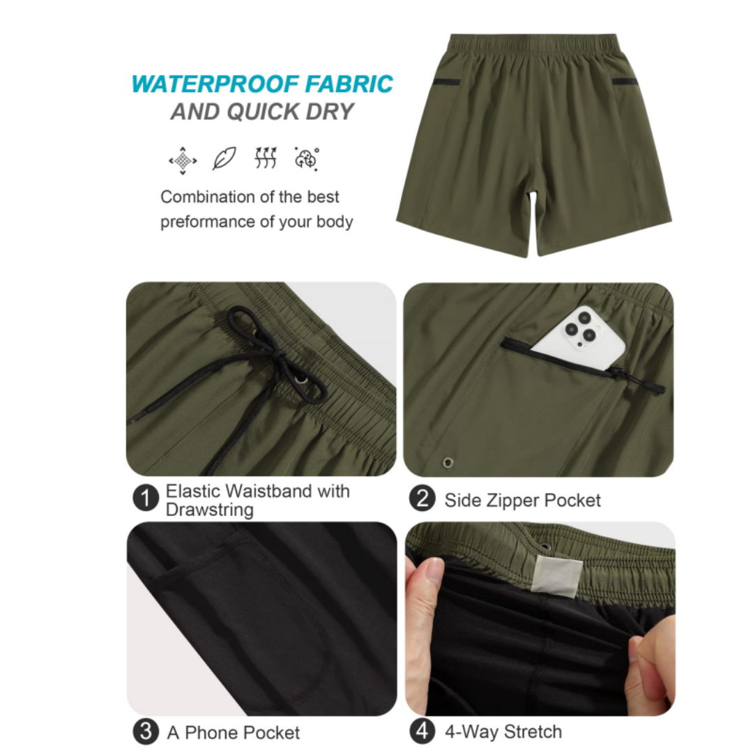 SILKWORLD Men's Swimming Trunks with Compression Liner 2 in 1 Quick-Dry Swim Shorts