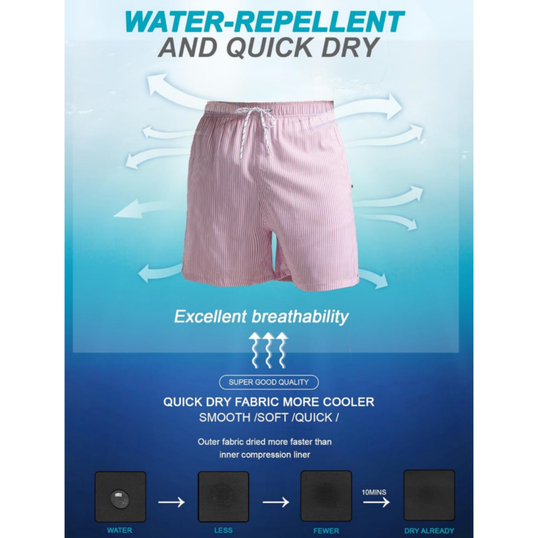 SILKWORLD Men's Swim Trunks with Compression Liner 2 in 1 Quick Dry Beach Shorts