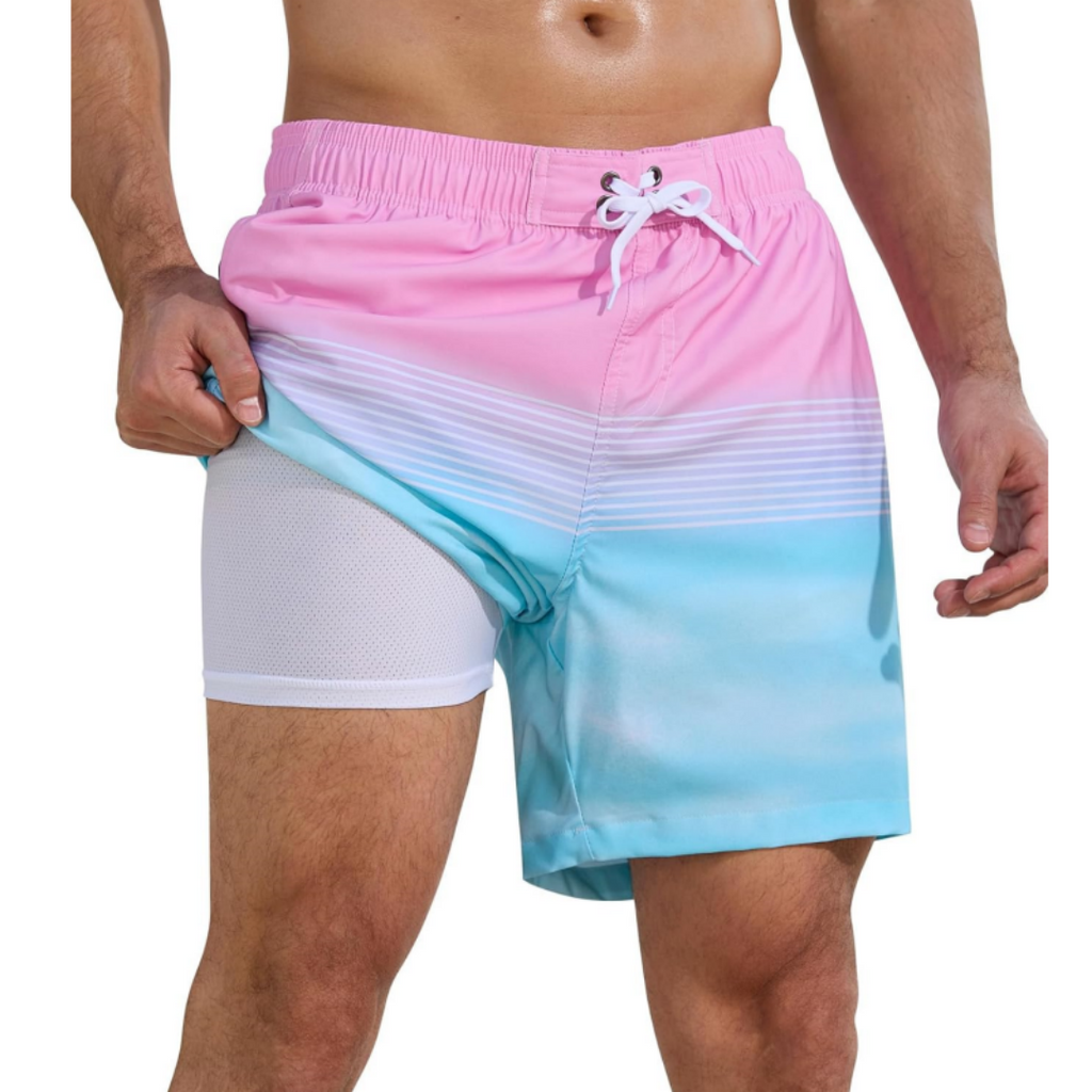 SILKWORLD Mens Swimming Trunks 2 in 1 Quick Dry Bathing Suit With Zipper Pockets