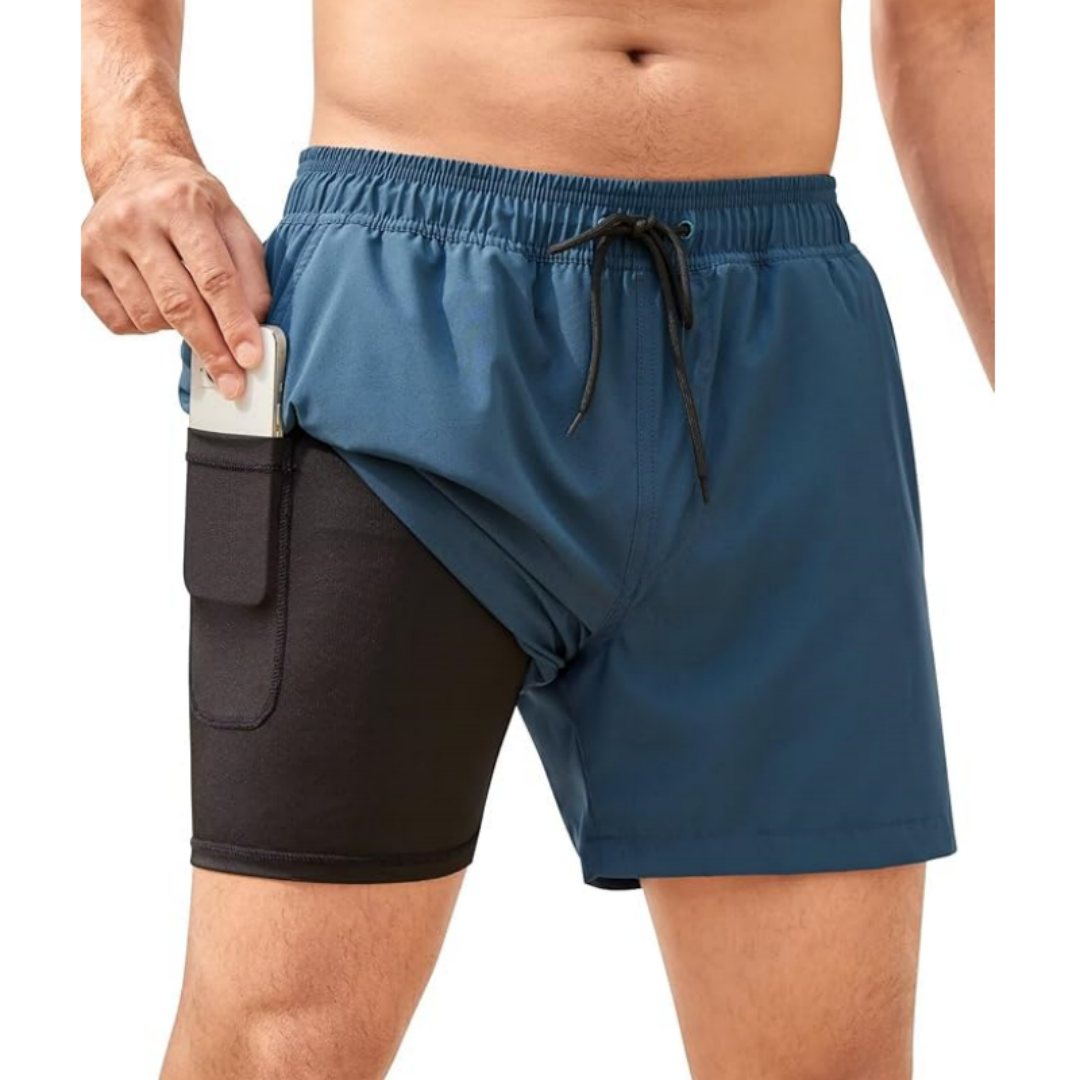 SILKWORLD Men's Swim Trunks with Compression Liner Quick Dry Bathing Suits