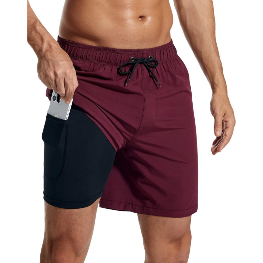 SILKWORLD Men's Swim Trunks with Compression Liner 7 Inch Quick-Dry Bathing Suit