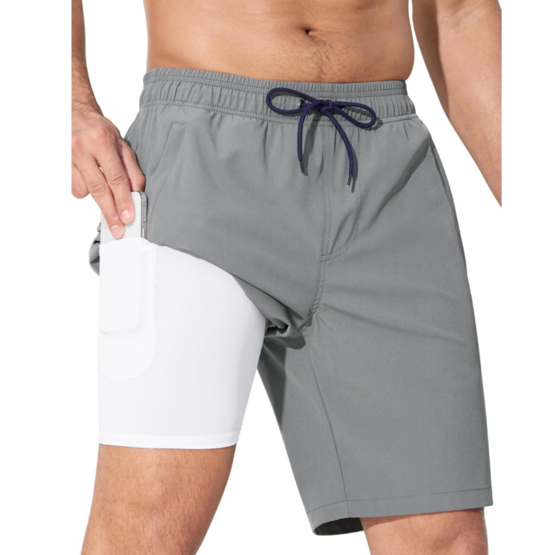 SILKWORLD Men's Swim Trunks with Compression Liner Quick Dry Suit Summer Beach