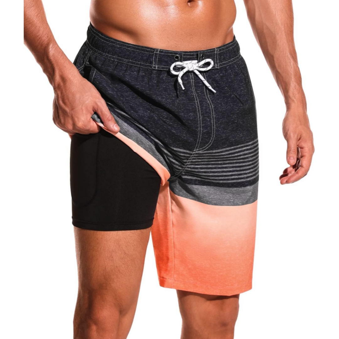 SILKWORLD Men's Swim Trunks with Compression Liner 2 in 1 Quick Dry Bathing Suit