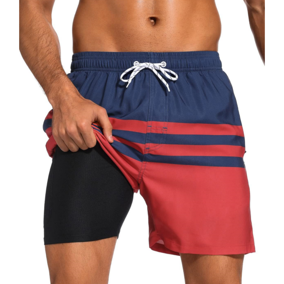 SILKWORLD Men's Swim Trunks with Compression Liner 2 in 1 Quick Dry Beach Shorts