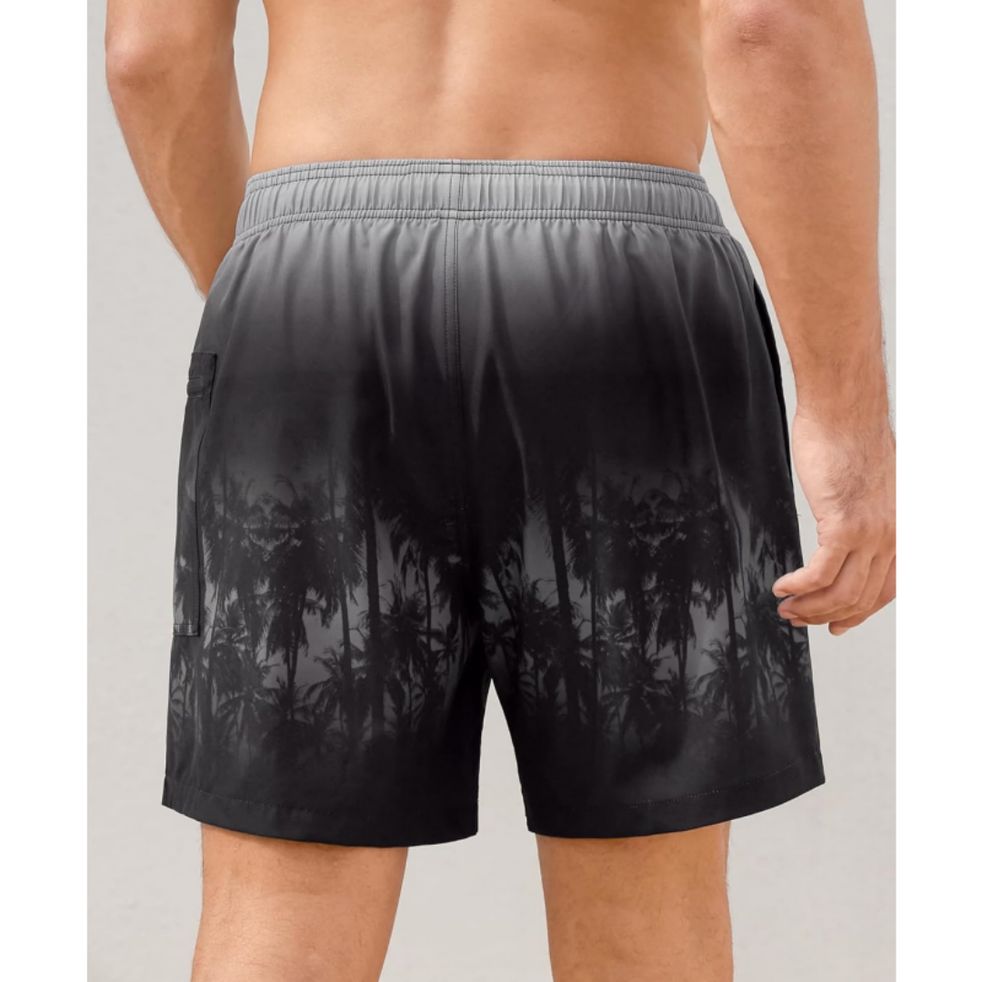 SILKWORLD Men's Beach Swimming Shorts with Compression Liner and Zipper Pockets