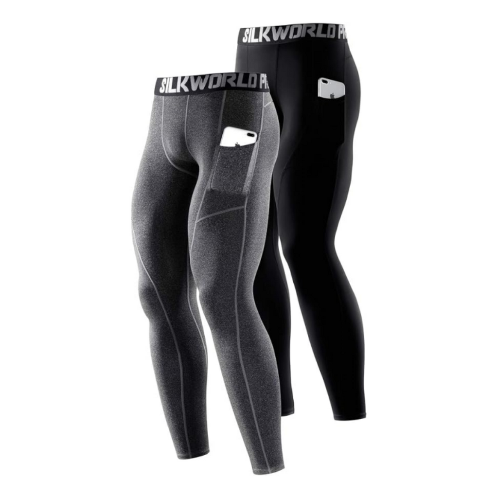 SILKWORLD Men's Compression Pants Pockets Breathable 2 Pack